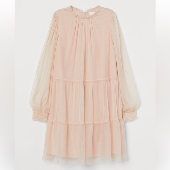 Blush Tulle Tiered Sheer Sleeve Babydoll Dress NWOT - Picture 3 of 16